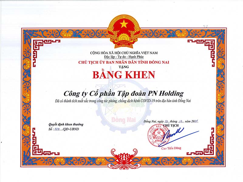 PN Holding nhận bằng khen của UBND tỉnh Đồng Nai về thành tích chống dịch